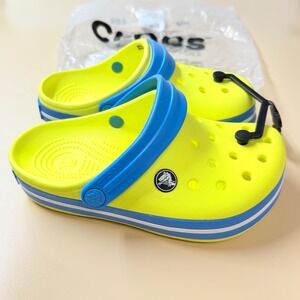 Crocs Crocband Clog K Tennis Ball Green Ocean Blue Kids J1 204537-73E NWT